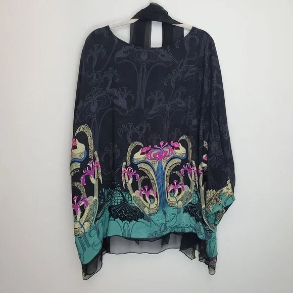 Citron dark spring printed silk blouse with matching scarf - Picture 9 of 10